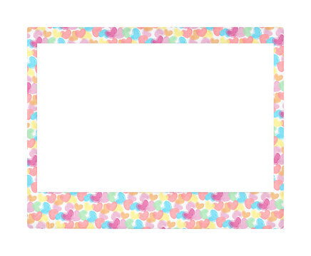 rectangle polaroid photo frame with colorful hearts, template, png file