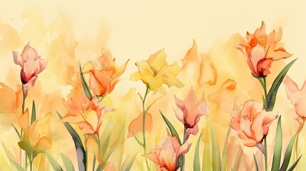  a painting of a bunch of flowers in a field of grass.  generative ai
