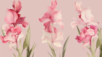  a group of pink and white flowers on a pink background.  generative ai