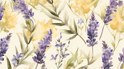  a watercolor painting of purple and yellow flowers on a white background.  generative ai