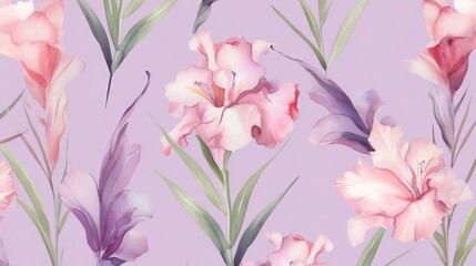  a watercolor painting of pink flowers on a purple background.  generative ai