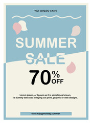Summer series vector, a vector that shows summer sales promos ranging from 30% to 70%. Suitable for store promotion.