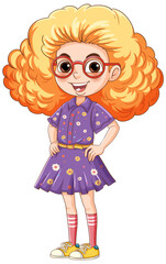 Set of nerd geek girl cartoon character wearing glasses