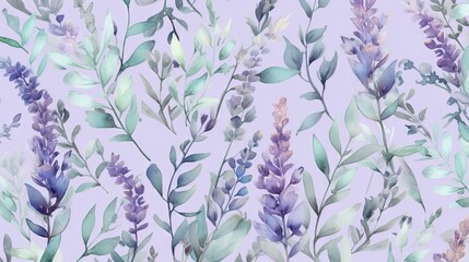  a watercolor painting of purple flowers and green leaves on a purple background.  generative ai