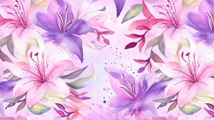 Fototapeta na wymiar a watercolor painting of purple flowers on a pink background. generative ai