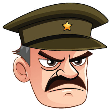 Serious Military Officer Head with Grumpy Expression