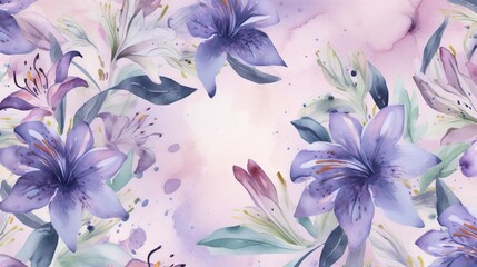 a watercolor painting of purple flowers on a pink background.  generative ai
