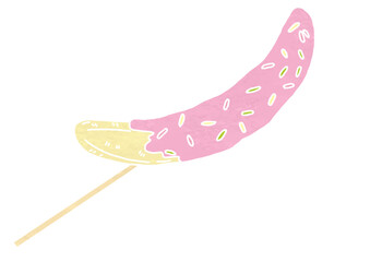 ピンク色のチョコバナナのイラスト（版画風）