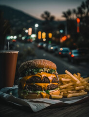 Fototapeta na wymiar delicious gourmet hamburger cheeseburger