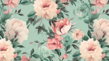 Draagtas  a floral wallpaper with pink flowers on a blue background.  generative ai © Nadia