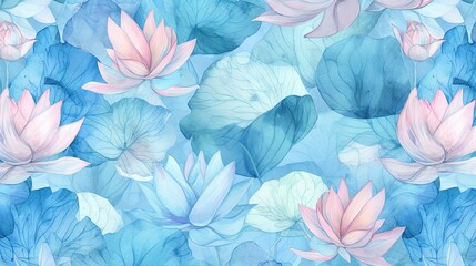 Fototapeta na wymiar a watercolor painting of pink and blue flowers and leaves. generative ai