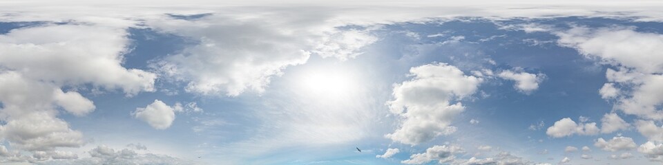 blue sky panorama with puffy clouds, for compositing in 3D graphics and aerial spherical panoramas...