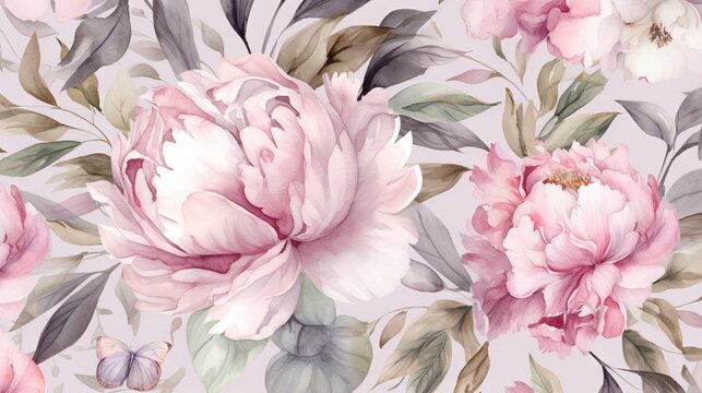  a floral wallpaper with pink flowers on a pink background.  generative ai