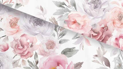  a floral wallpaper with pink flowers on a white background.  generative ai