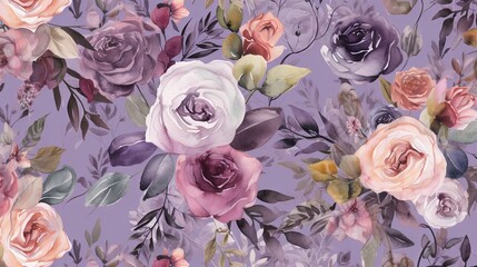  a watercolor painting of a bouquet of flowers on a purple background.  generative ai