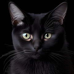 Black cat portrait, AI generate