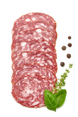 Salami sausage, isolated on white background. High resolution image.