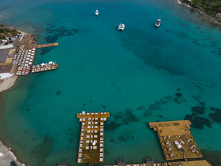 Ayayorgi Coast White Beach Drone Photo in the Summer Season, Cesme Izmir Turkey (Turkiye)