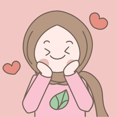 hijab girl is happy , muslim girl is shy with little hearts