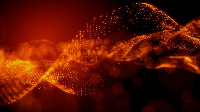 Big Data Concept. Orange, Futuristic Digital Style. 3D Render.
