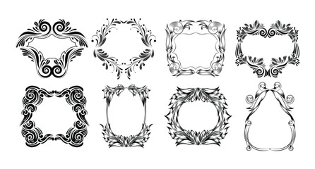 Luxury decorative golden frames. Retro ornamental frame, vintage ornaments & ornate border. Decorative wedding frames, antique museum image borders. Isolated vector icons set