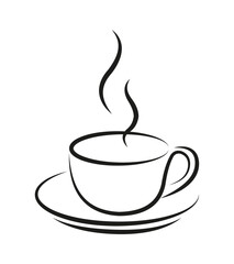 black cup of hot coffee with steam vector design