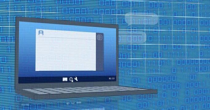 Animation of ai text and icon, data processing over binary coding