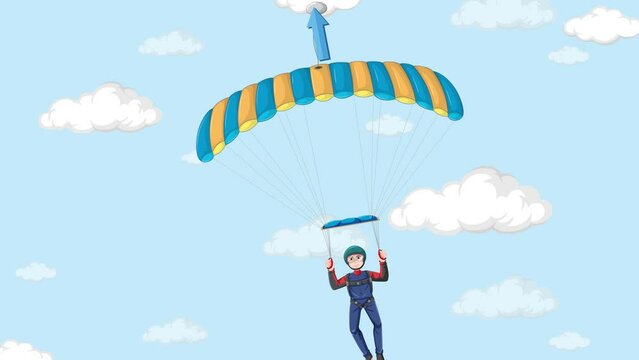 Skydiver Gliding Under Parachute Animation