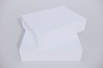 White closed square folding gift box mock up on white background. Side view. 3d illustration.