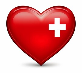 Obraz premium A red heart and a medical cross on a white background. The concept of healthcare and the symbol of donation. 3D-rendering