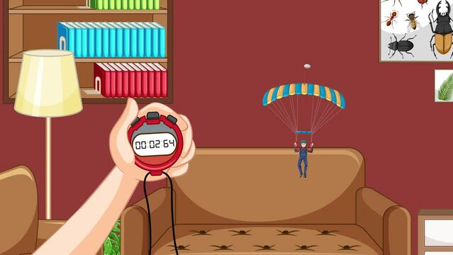 Stopwatch Timer: Parachuting Mascot Falling to the Ground