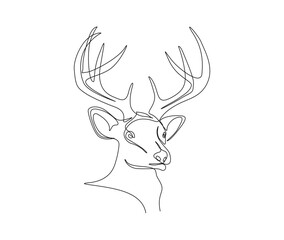 Continuous one line drawing of deer head. Deer head outline art vector illustration. Editable stroke.