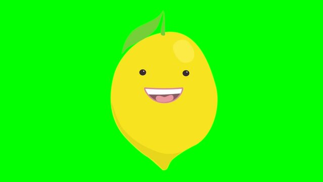 Cartoon talking lemon loop with alpha channel. Vegetable animation on a transparent background.