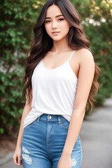 Fototapeta premium Fashionable Young Woman in Trendy Clothing. Generative AI