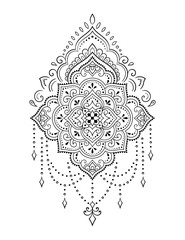 Circular pattern in form of mandala with flower for Henna, Mehndi, tattoo, decoration. Decorative ornament in ethnic oriental style. Outline doodle hand draw vector illustration.