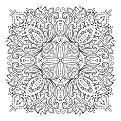 Circular pattern in form of mandala with flower for Henna, Mehndi, tattoo, decoration. Decorative ornament in ethnic oriental style. Outline doodle hand draw vector illustration.