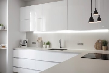 Obraz na płótnie Canvas kitchen style apartment interior white house design contemporary nobody modern home. Generative AI.