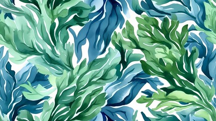 Green underwater seaweed seamless pattern background. Generative AI