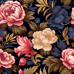 Vibrant floral pattern featuring lush and blooming roses. Generative AI