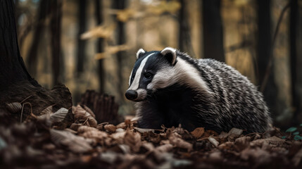 Obraz premium Badger in nature. Generative AI