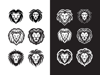 minimalist flat lion face vector logos, badge collection