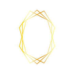 Minimalistic geometric golden frame isolated on white background. Metallic vector gradient frame consisting of three polygons, decor element.