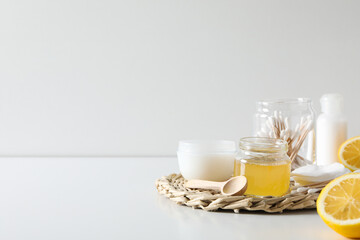 Concept of face and skin care supplies - Honey cosmetic
