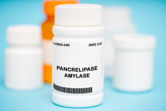 Pancrelipase Amylase medication In plastic vial