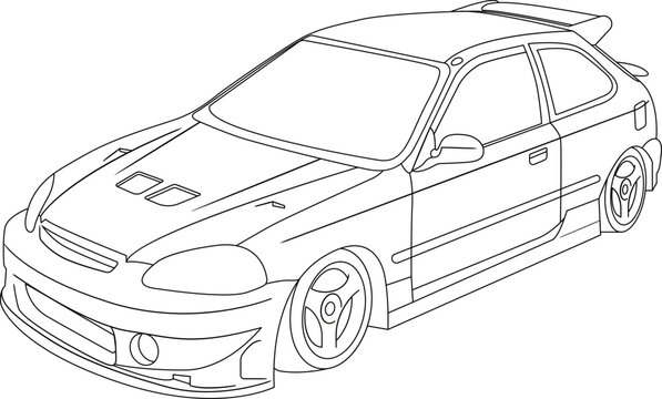 Car vector illustration, jdm car vector, Japanese car, line illustration, transportation, racing car