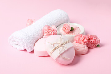 Obraz na płótnie Canvas Concept of bath and skin care accessories - soap