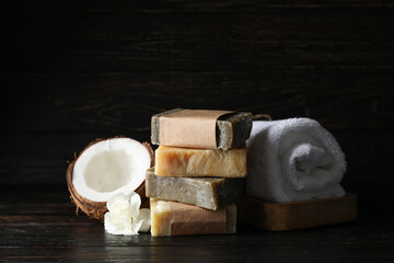 Concept of bath and skin care accessories - soap