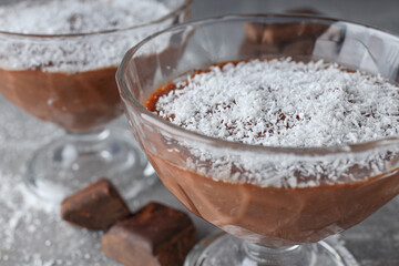 Concept of delicious and sweet food - chocolate mousse