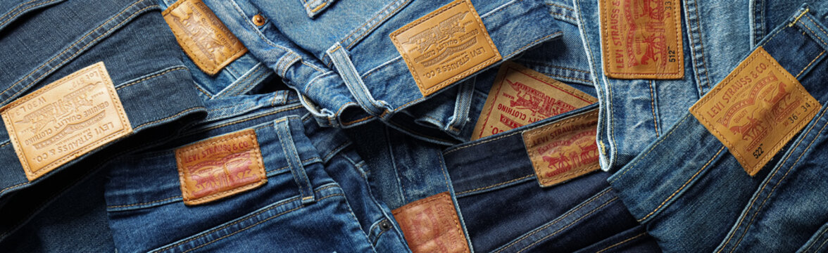 Odessa, Ukraine, 17.05.23: Modern Levis jeans, concept of casual modern clothes