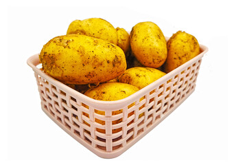 Fresh potato tubers in a basket for whole baking